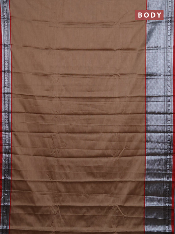 Narayanpet cotton saree sandal and maroon with plain body and long zari woven border