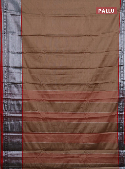 Narayanpet cotton saree sandal and maroon with plain body and long zari woven border