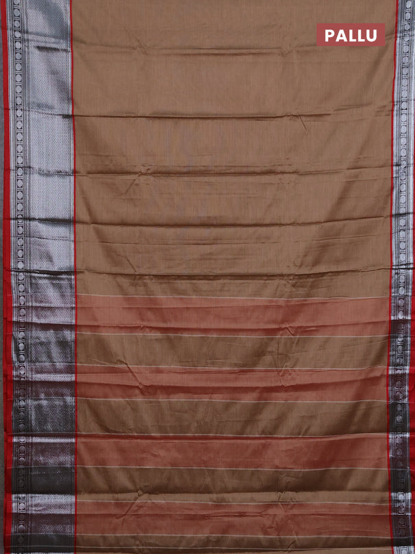 Narayanpet cotton saree sandal and maroon with plain body and long zari woven border