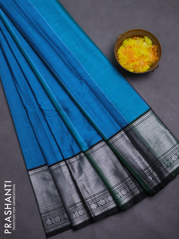 Narayanpet cotton saree cs blue and black with plain body and long zari woven border
