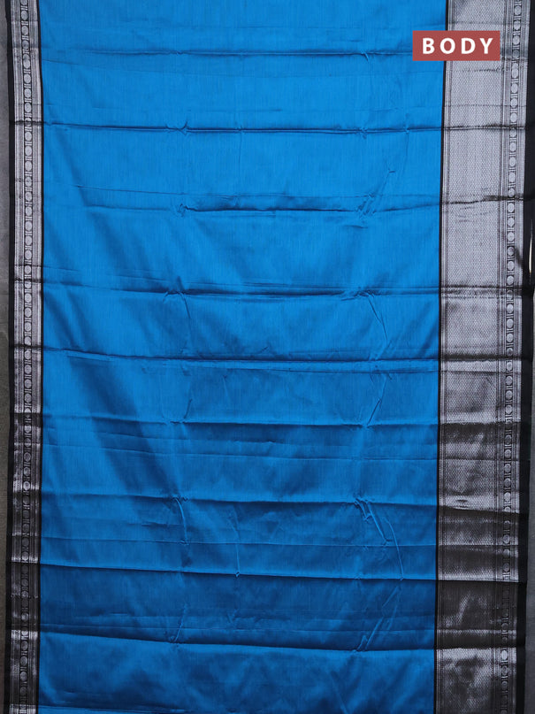 Narayanpet cotton saree cs blue and black with plain body and long zari woven border