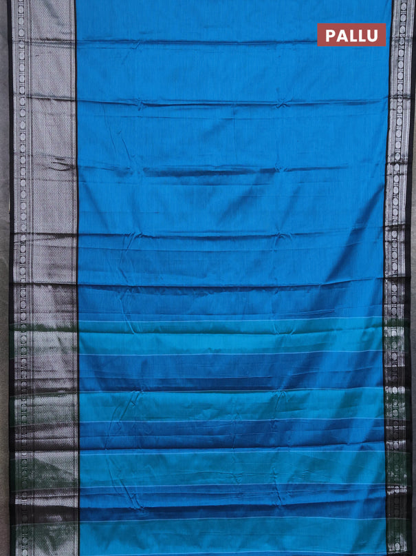 Narayanpet cotton saree cs blue and black with plain body and long zari woven border