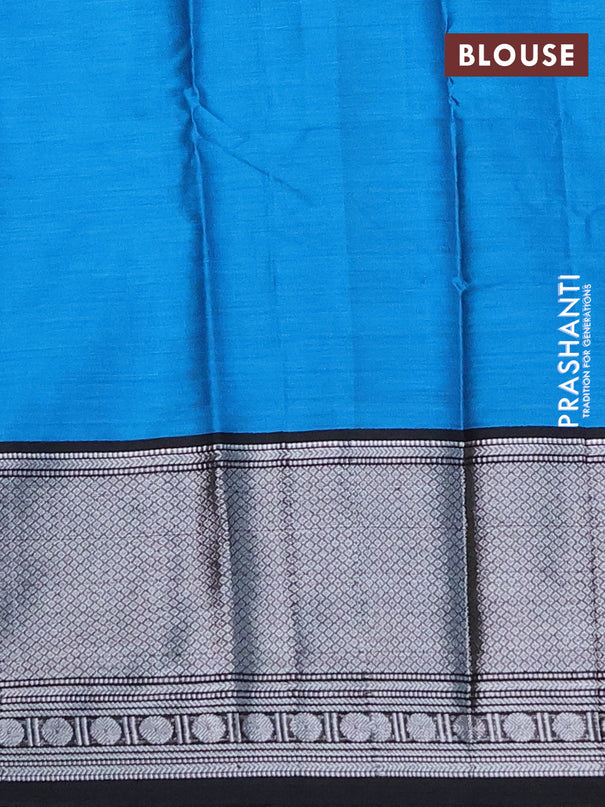Narayanpet cotton saree cs blue and black with plain body and long zari woven border