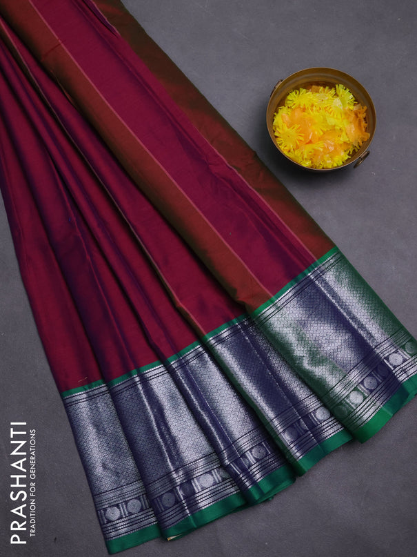 Narayanpet cotton saree dual shade of bluish pink and green with plain body and long zari woven border