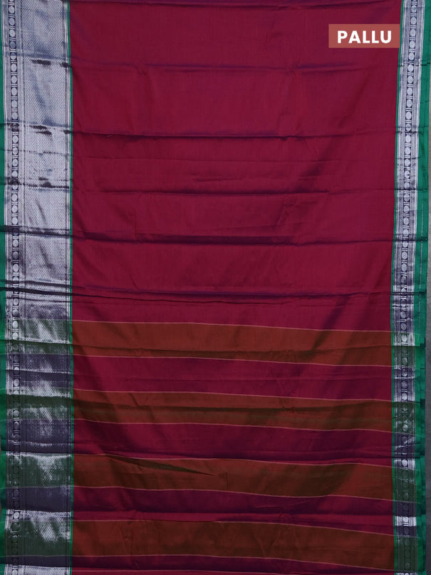 Narayanpet cotton saree dual shade of bluish pink and green with plain body and long zari woven border