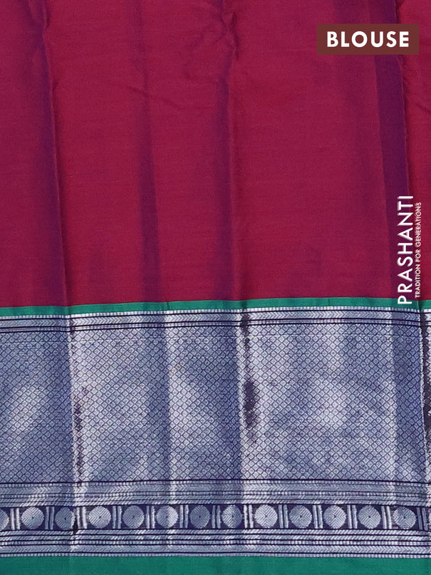 Narayanpet cotton saree dual shade of bluish pink and green with plain body and long zari woven border