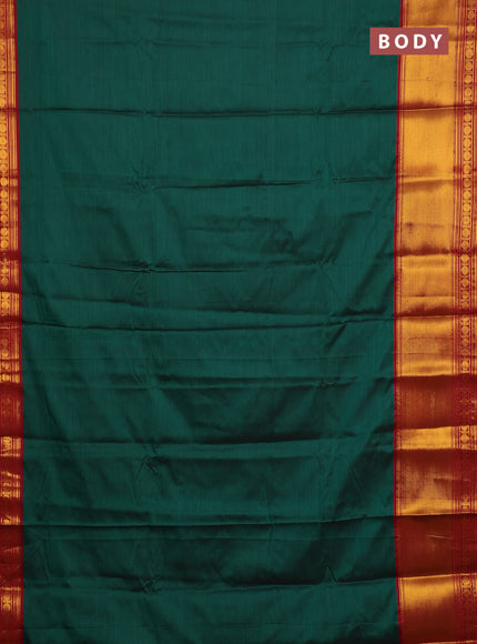 Narayanpet cotton saree green and maroon with plain body and long zari woven border