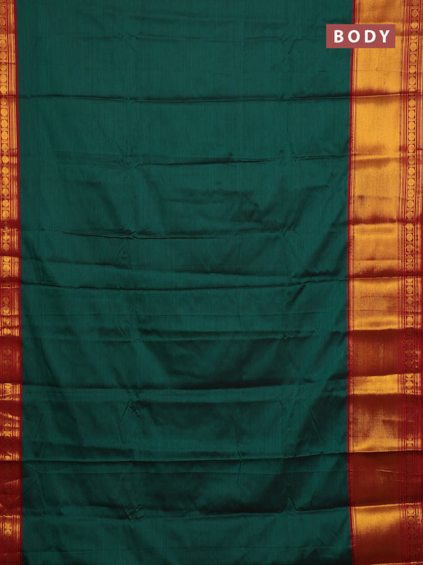 Narayanpet cotton saree green and maroon with plain body and long zari woven border