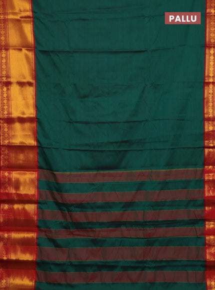 Narayanpet cotton saree green and maroon with plain body and long zari woven border