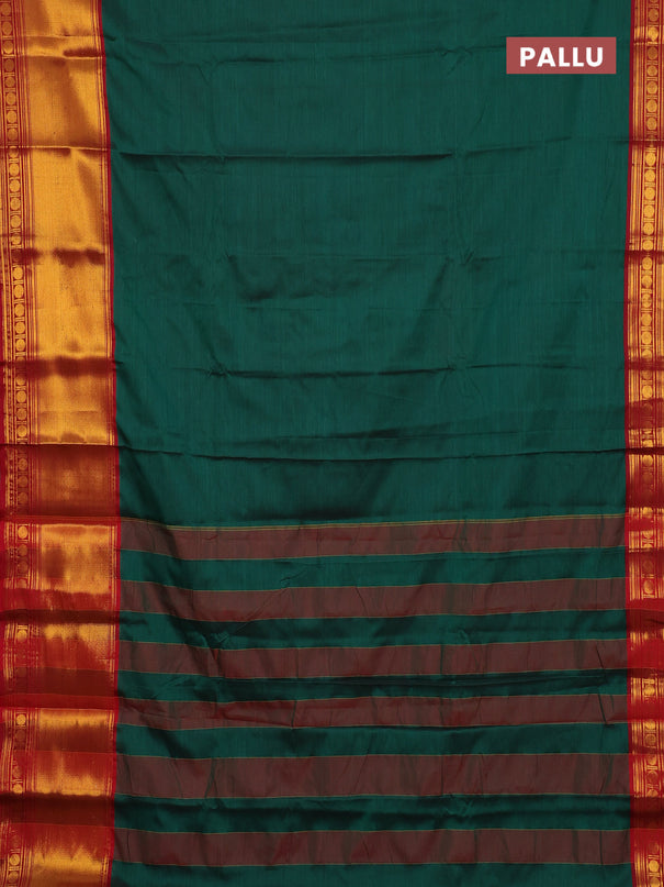 Narayanpet cotton saree green and maroon with plain body and long zari woven border