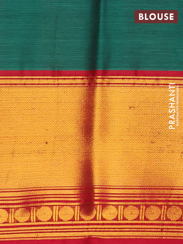 Narayanpet cotton saree green and maroon with plain body and long zari woven border