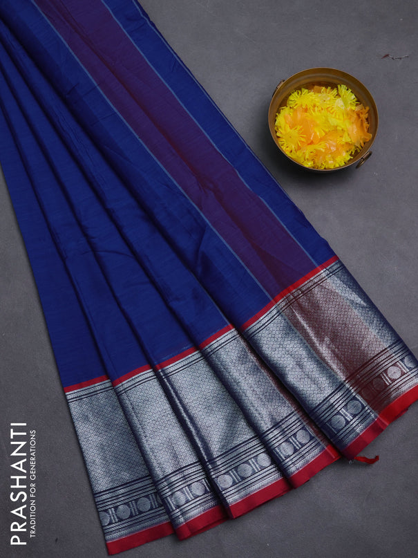 Narayanpet cotton saree blue and maroon with plain body and long zari woven border