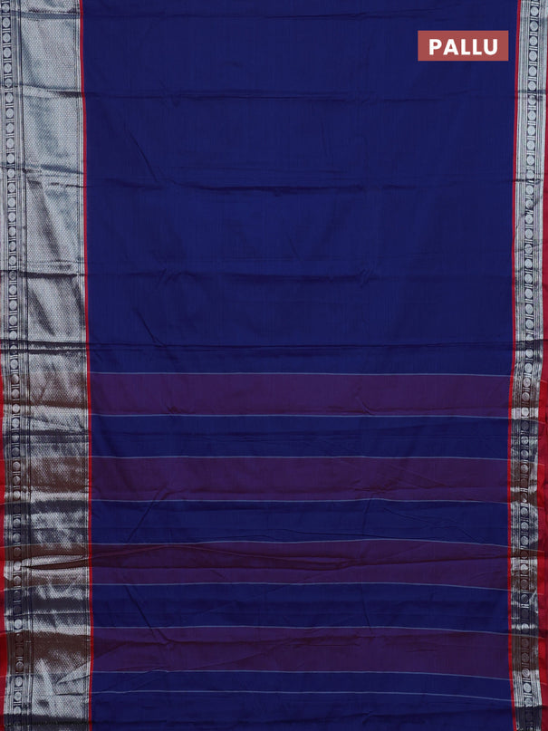 Narayanpet cotton saree blue and maroon with plain body and long zari woven border