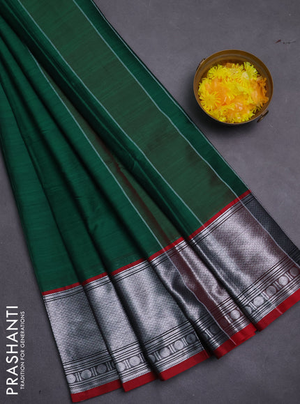 Narayanpet cotton saree green and maroon with plain body and long zari woven border
