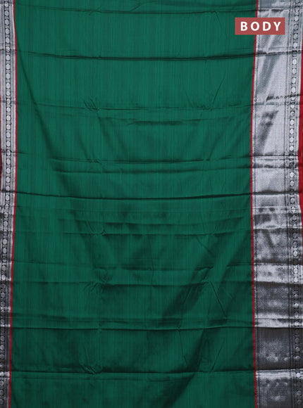 Narayanpet cotton saree green and maroon with plain body and long zari woven border