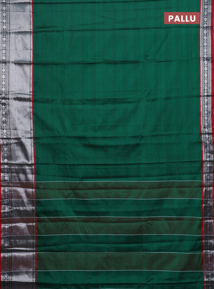 Narayanpet cotton saree green and maroon with plain body and long zari woven border