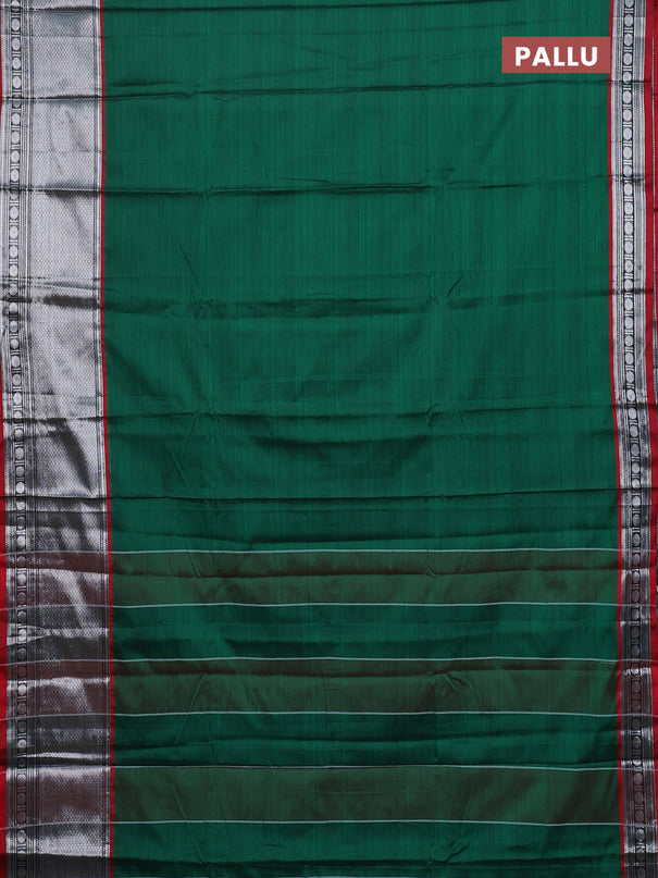 Narayanpet cotton saree green and maroon with plain body and long zari woven border