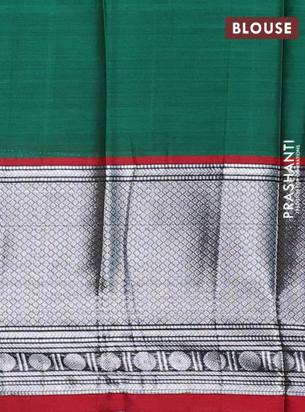 Narayanpet cotton saree green and maroon with plain body and long zari woven border