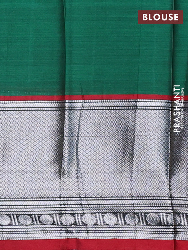 Narayanpet cotton saree green and maroon with plain body and long zari woven border