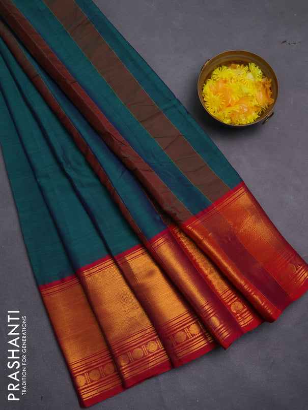 Narayanpet cotton saree green and maroon with plain body and long zari woven border