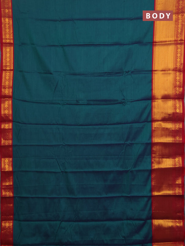 Narayanpet cotton saree green and maroon with plain body and long zari woven border