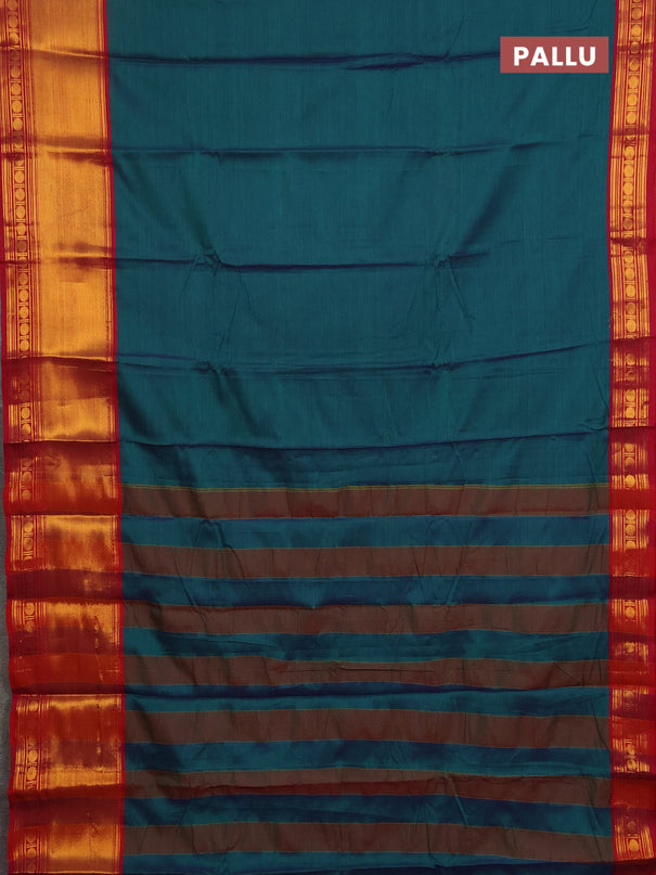 Narayanpet cotton saree green and maroon with plain body and long zari woven border