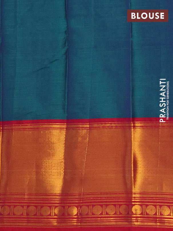 Narayanpet cotton saree green and maroon with plain body and long zari woven border