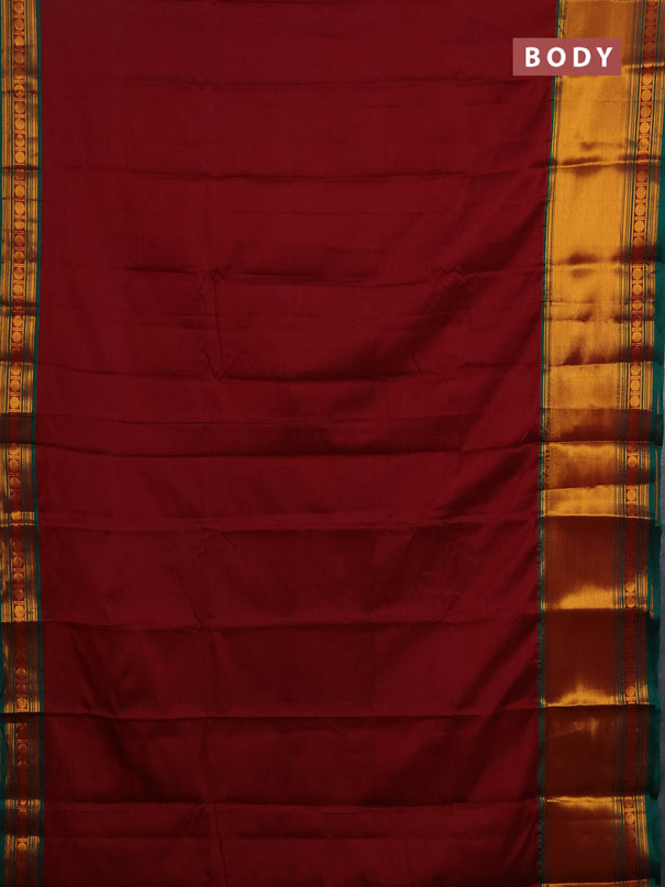 Narayanpet cotton saree maroon and green with plain body and long zari woven border
