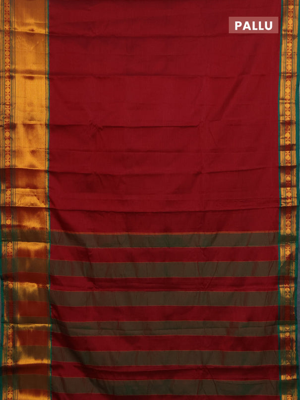 Narayanpet cotton saree maroon and green with plain body and long zari woven border