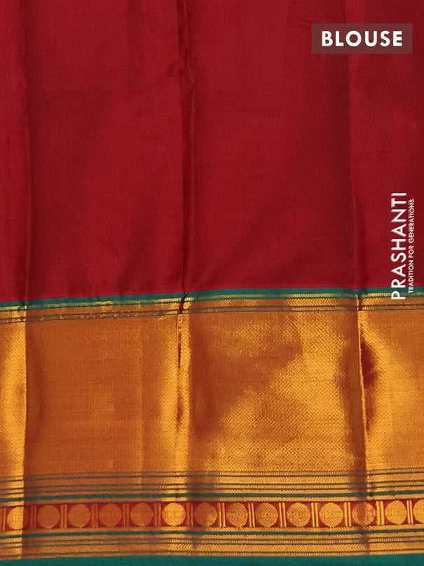 Narayanpet cotton saree maroon and green with plain body and long zari woven border