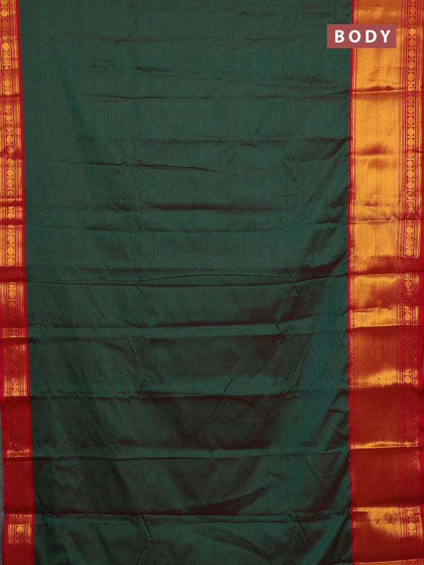 Narayanpet cotton saree dual shade of reddish green and red with plain body and long zari woven border