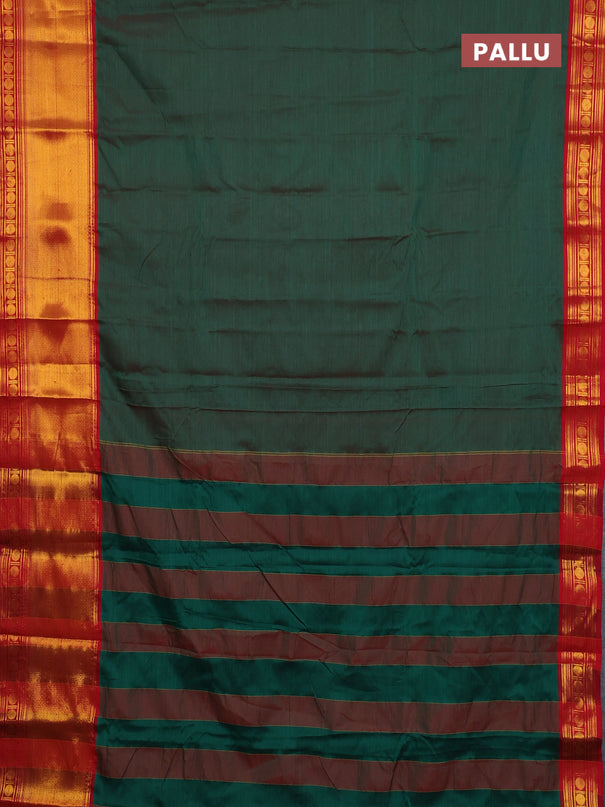 Narayanpet cotton saree dual shade of reddish green and red with plain body and long zari woven border