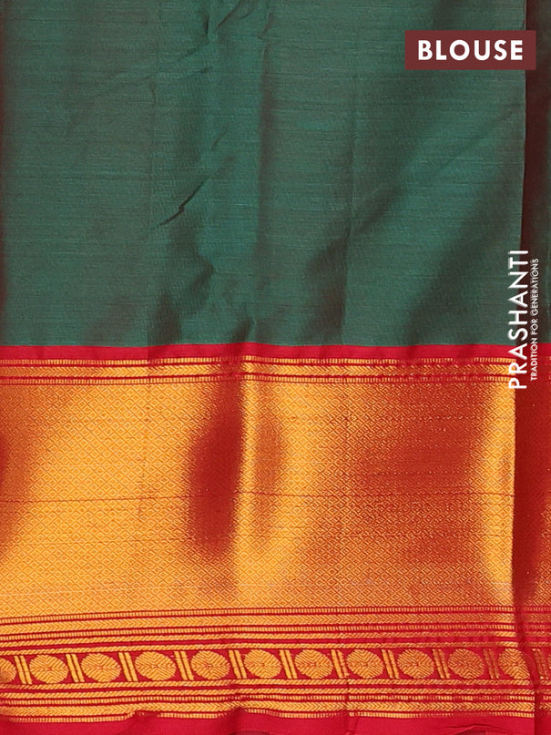 Narayanpet cotton saree dual shade of reddish green and red with plain body and long zari woven border