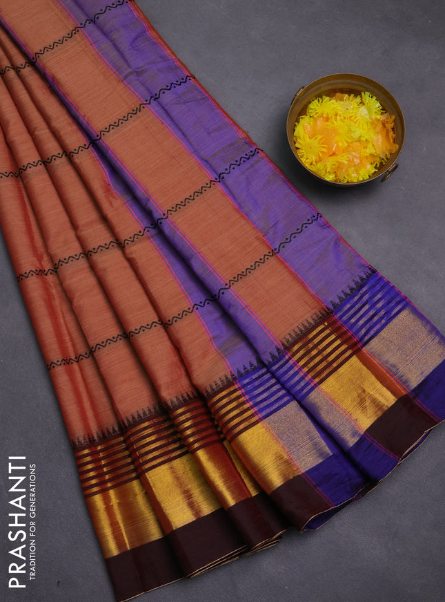 Narayanpet cotton saree rust shade and deep maroon with thread weaves and zari woven border