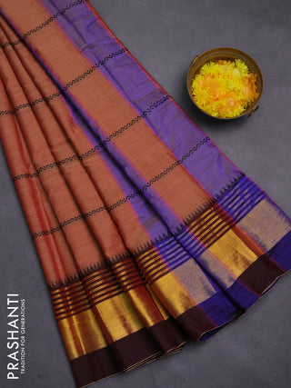 Narayanpet cotton saree rust shade and deep maroon with thread weaves and zari woven border