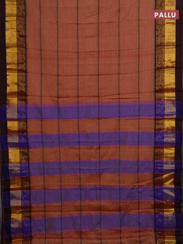 Narayanpet cotton saree rust shade and deep maroon with thread weaves and zari woven border