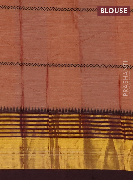 Narayanpet cotton saree rust shade and deep maroon with thread weaves and zari woven border