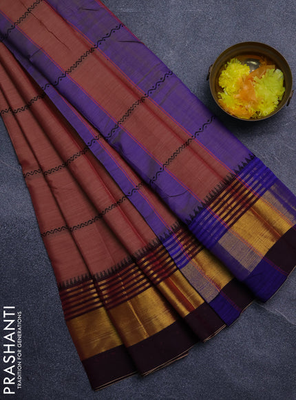 Narayanpet cotton saree rust shade and deep maroon with thread weaves and zari woven border