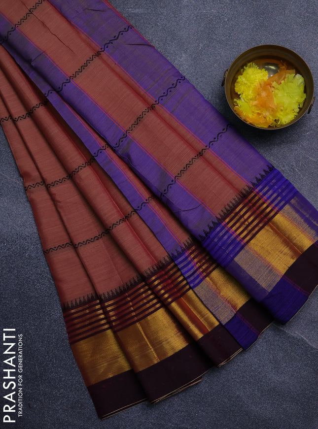 Narayanpet cotton saree rust shade and deep maroon with thread weaves and zari woven border