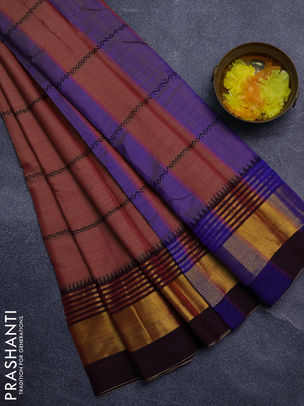 Narayanpet cotton saree rust shade and deep maroon with thread weaves and zari woven border