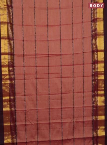 Narayanpet cotton saree rust shade and deep maroon with thread weaves and zari woven border