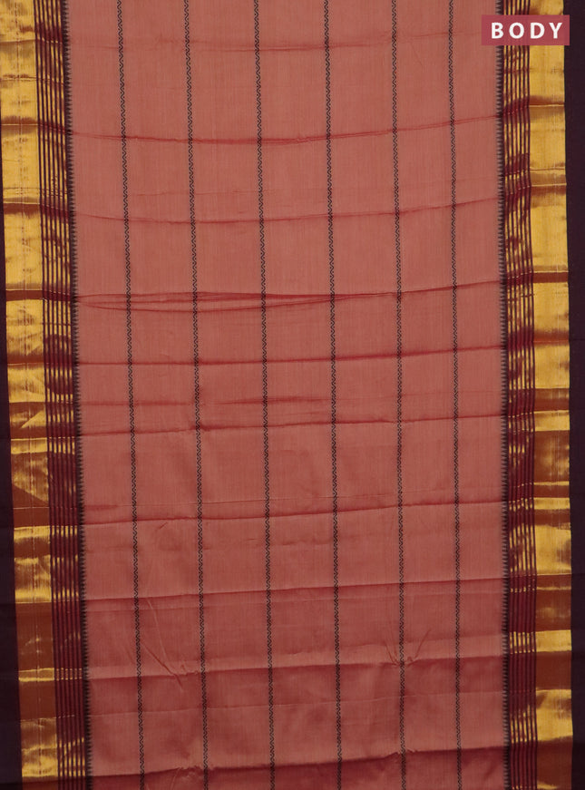 Narayanpet cotton saree rust shade and deep maroon with thread weaves and zari woven border