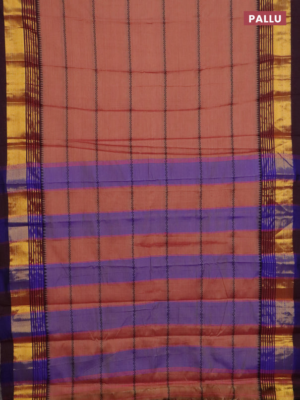 Narayanpet cotton saree rust shade and deep maroon with thread weaves and zari woven border