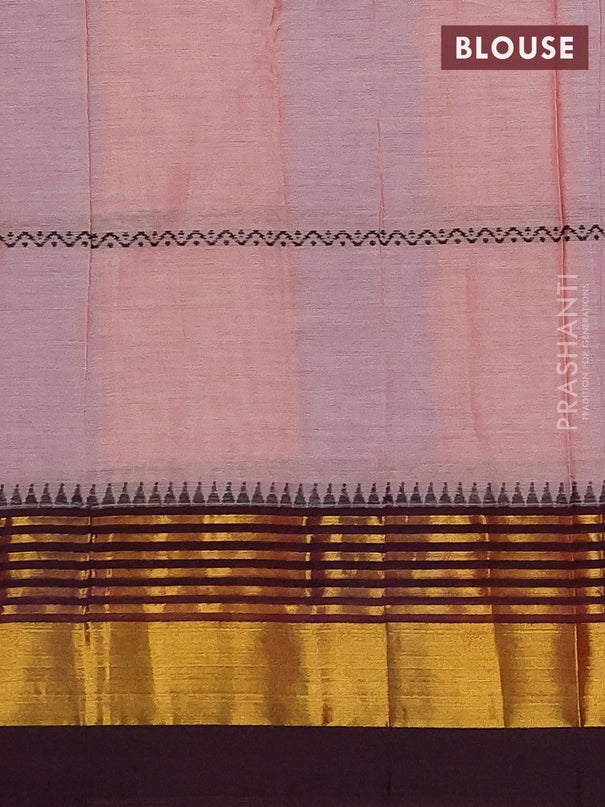 Narayanpet cotton saree peach shade and deep maroon with thread weaves and zari woven border
