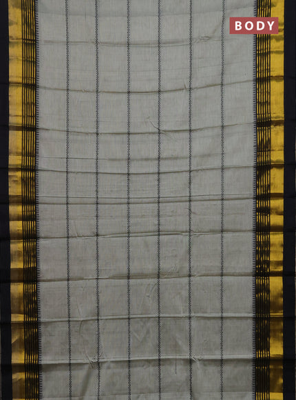 Narayanpet cotton saree pastel green and black with thread weaves and zari woven border