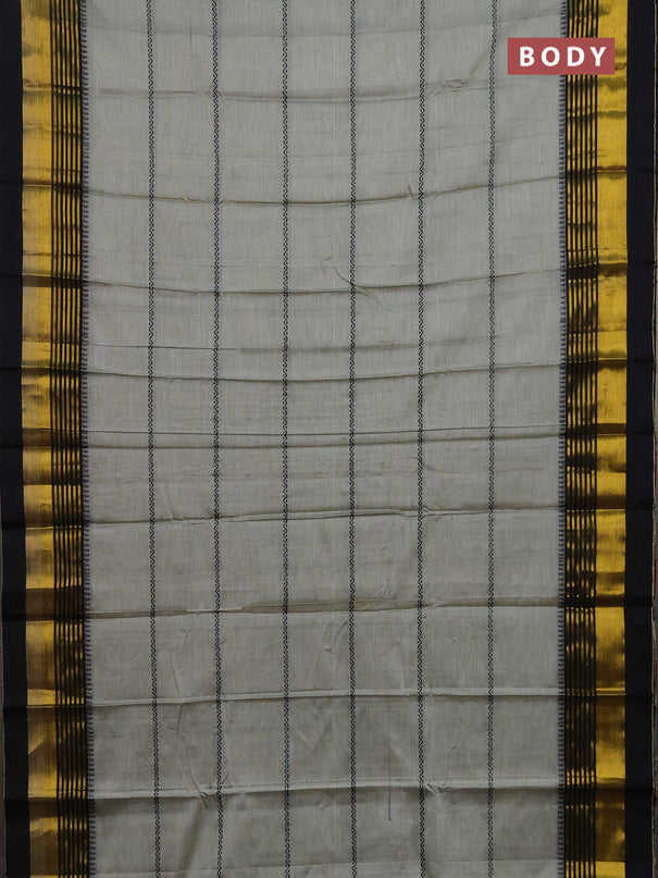 Narayanpet cotton saree pastel green and black with thread weaves and zari woven border
