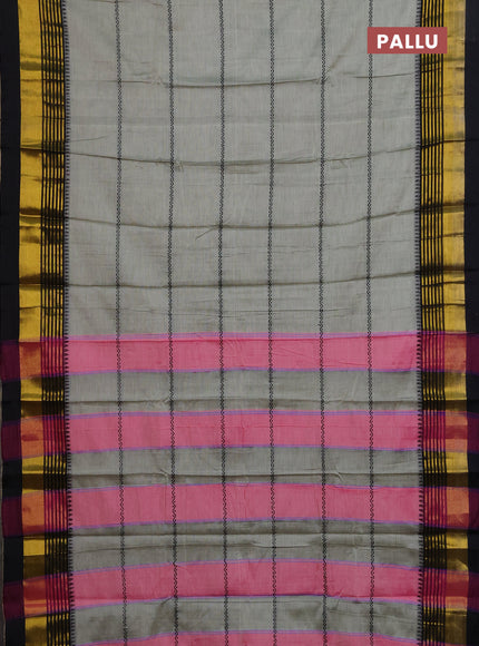 Narayanpet cotton saree pastel green and black with thread weaves and zari woven border