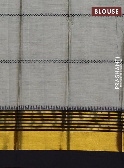 Narayanpet cotton saree pastel green and black with thread weaves and zari woven border