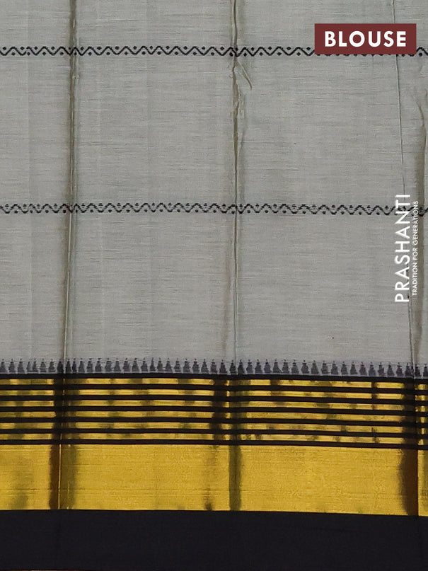 Narayanpet cotton saree pastel green and black with thread weaves and zari woven border