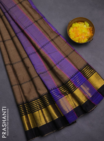 Narayanpet cotton saree brown and black with thread weaves and zari woven border